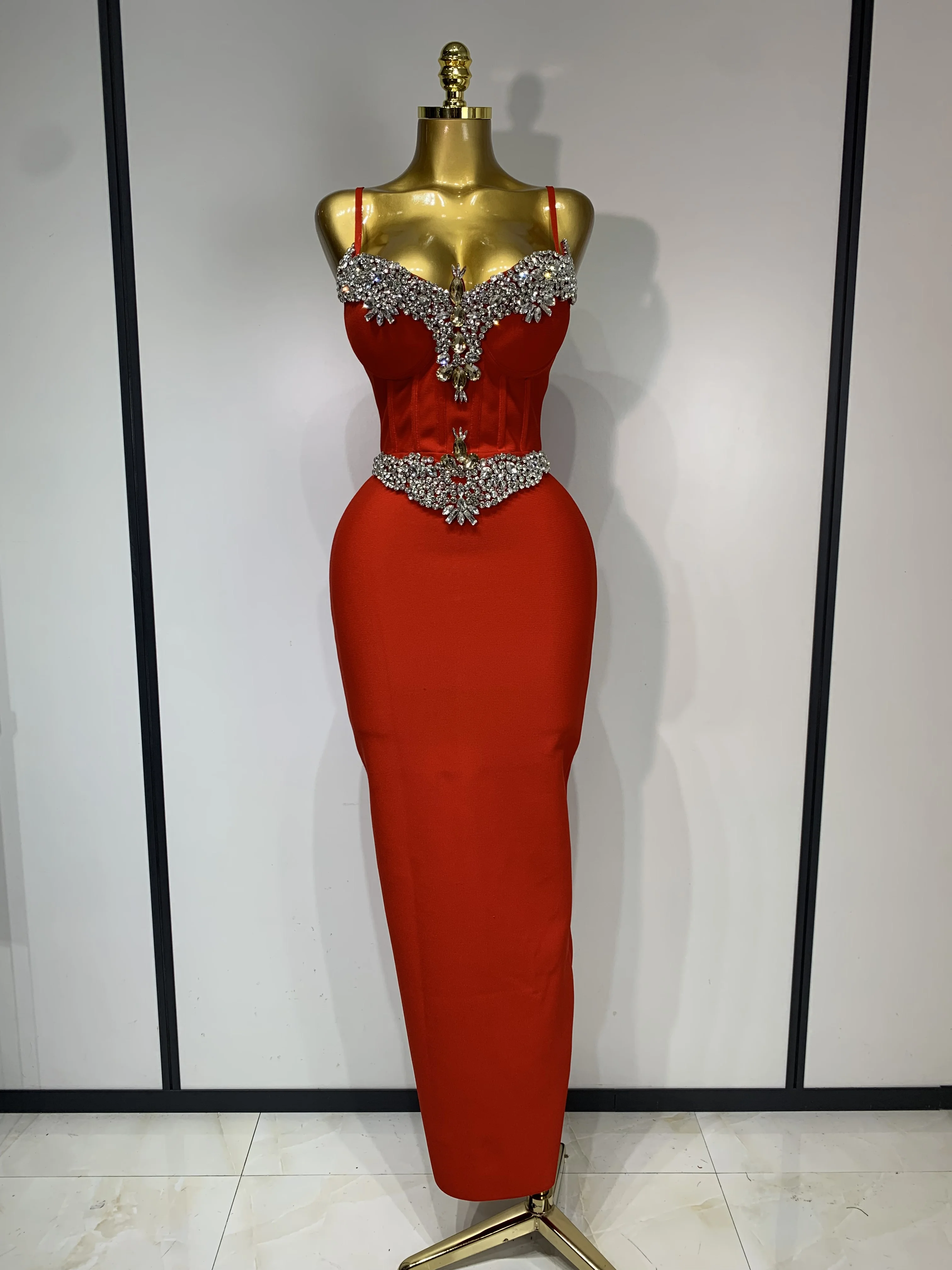 Women Bodycon Bandage Dress Wedding Sexy Backless Luxury Rhinestone Clothes Nightclub Evning Party Birthday Maxi Long Dresses