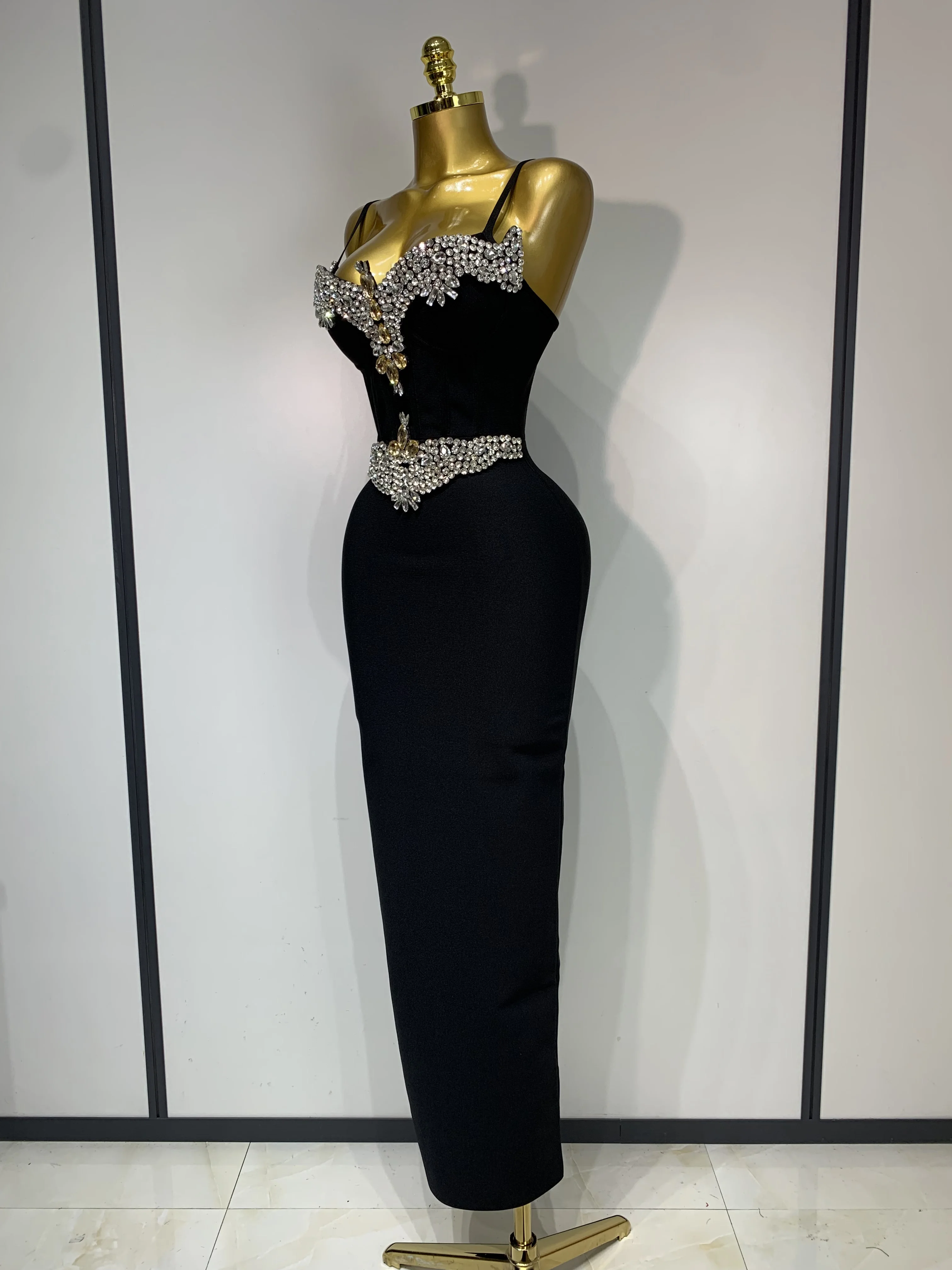 Women Bodycon Bandage Dress Wedding Sexy Backless Luxury Rhinestone Clothes Nightclub Evning Party Birthday Maxi Long Dresses