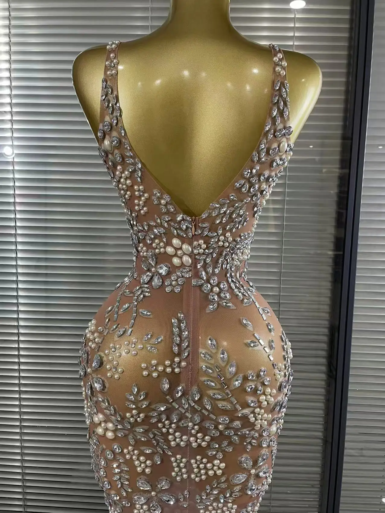 Sparkly Crystal Mesh See Through Women Sleeveless Sexy Bodycon Long Gowns Dress Evening Party Celebrate Birthday Outfit
