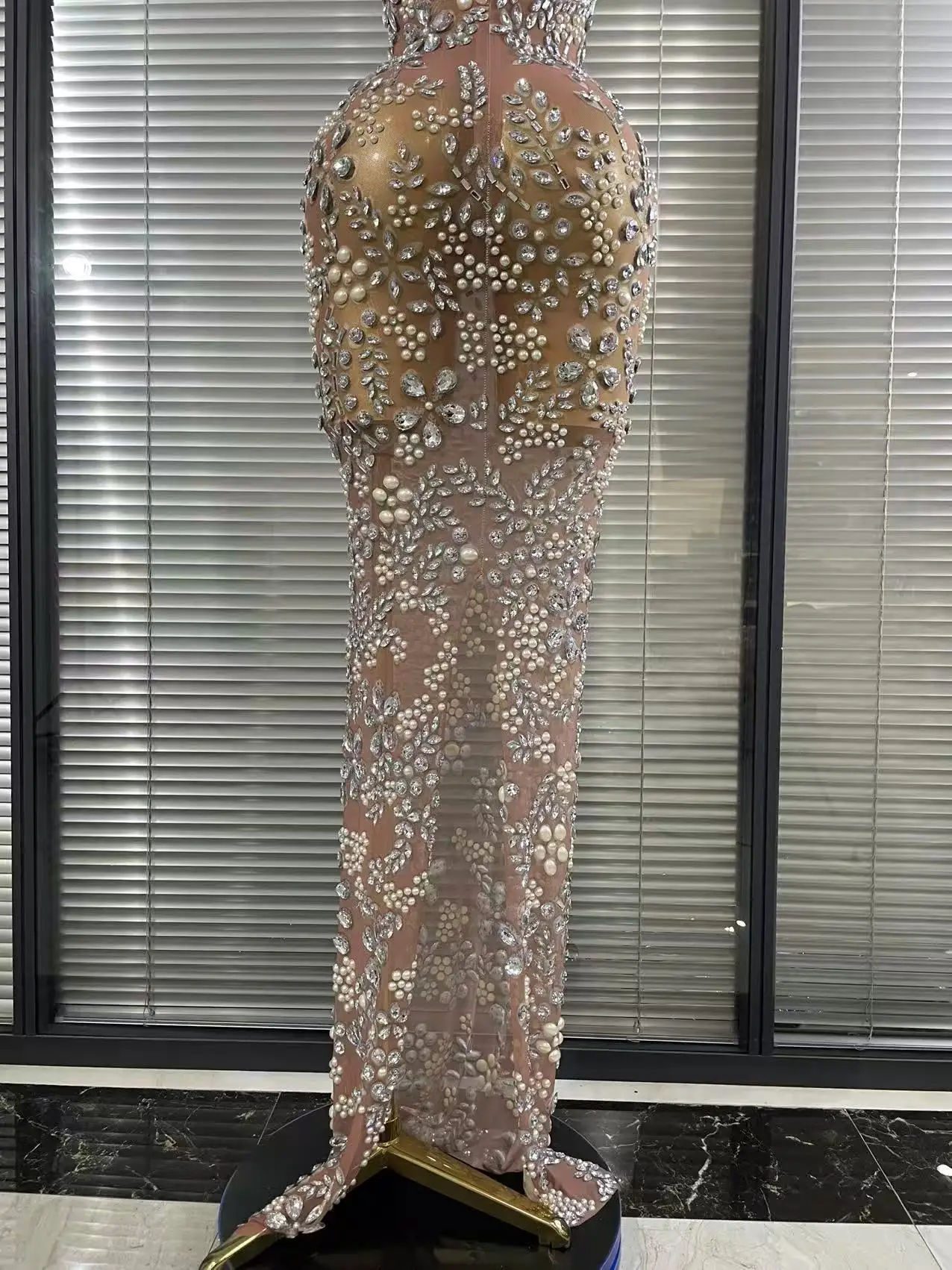 Sparkly Crystal Mesh See Through Women Sleeveless Sexy Bodycon Long Gowns Dress Evening Party Celebrate Birthday Outfit