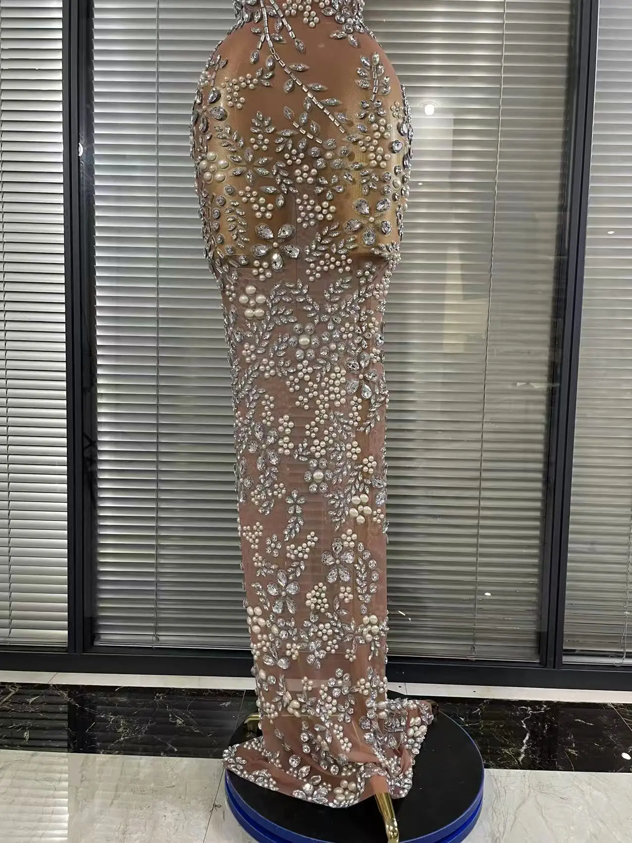 Sparkly Crystal Mesh See Through Women Sleeveless Sexy Bodycon Long Gowns Dress Evening Party Celebrate Birthday Outfit