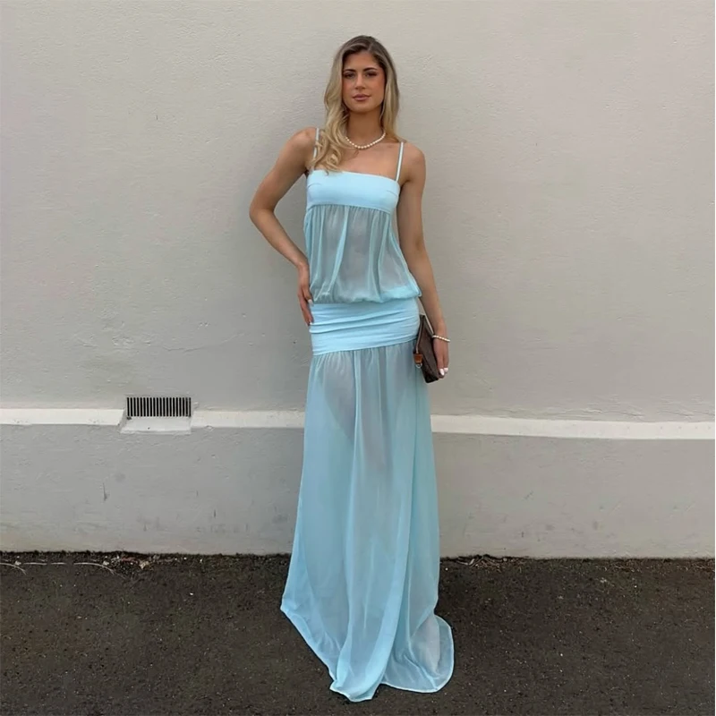 Spaghetti Strap Sexy Hollow Out Dress Women Elegant Sleeveless Backless Patchwork Bodycon Dress Vacation Beach Partywear 2026