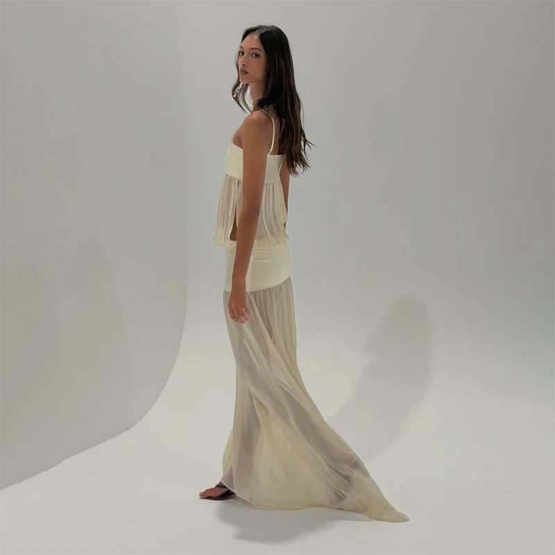 Spaghetti Strap Sexy Hollow Out Dress Women Elegant Sleeveless Backless Patchwork Bodycon Dress Vacation Beach Partywear 2026