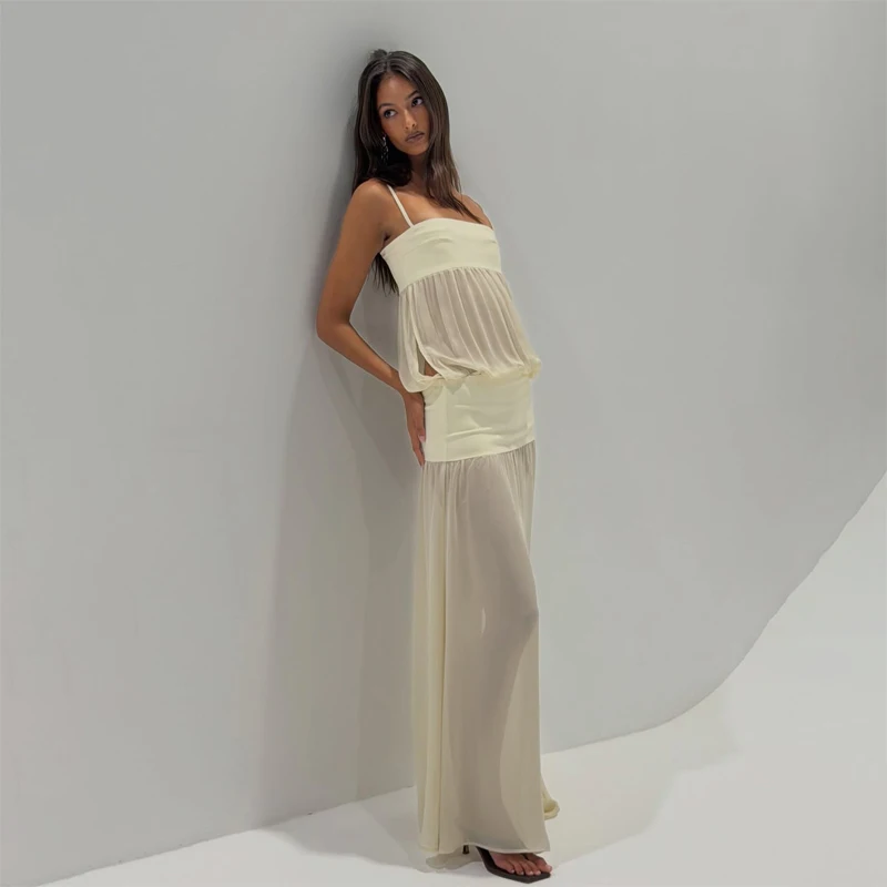 Spaghetti Strap Sexy Hollow Out Dress Women Elegant Sleeveless Backless Patchwork Bodycon Dress Vacation Beach Partywear 2026