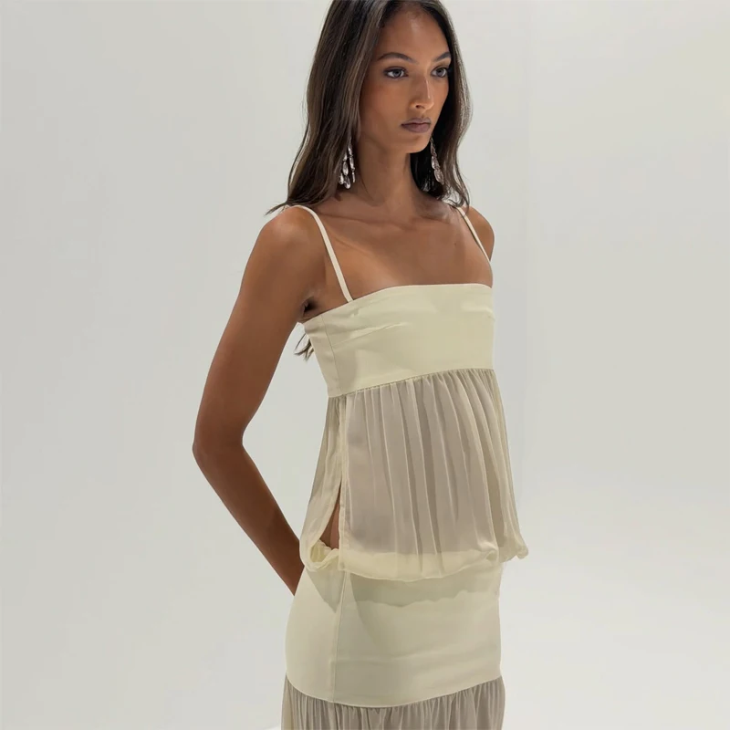 Spaghetti Strap Sexy Hollow Out Dress Women Elegant Sleeveless Backless Patchwork Bodycon Dress Vacation Beach Partywear 2026
