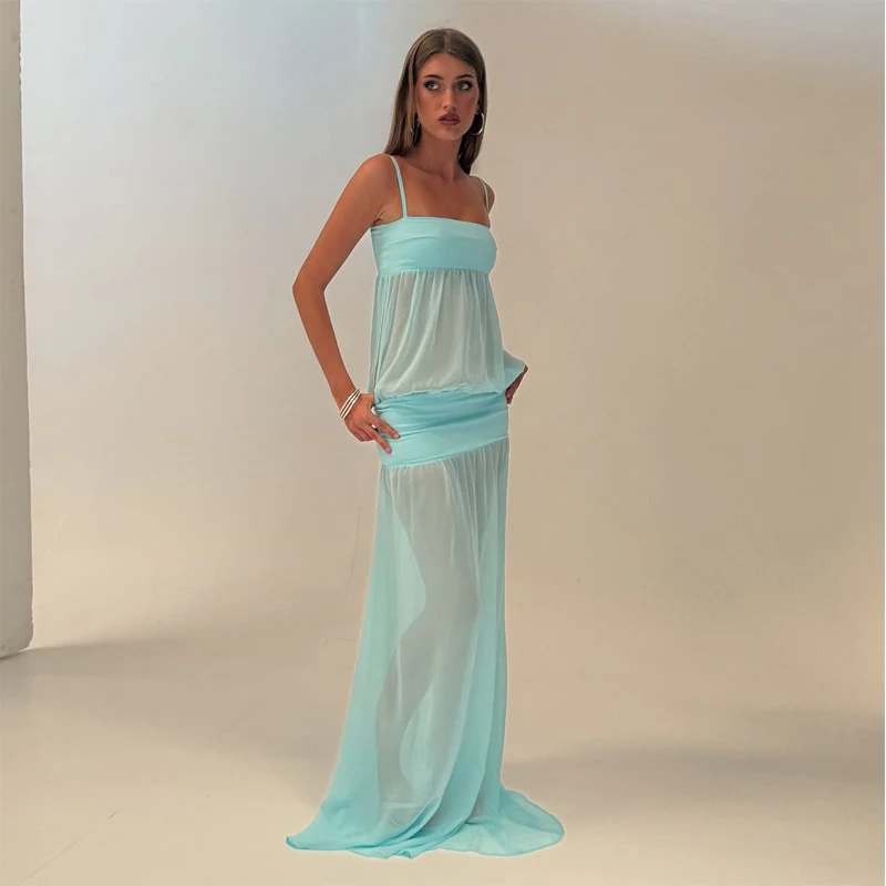 Spaghetti Strap Sexy Hollow Out Dress Women Elegant Sleeveless Backless Patchwork Bodycon Dress Vacation Beach Partywear 2026