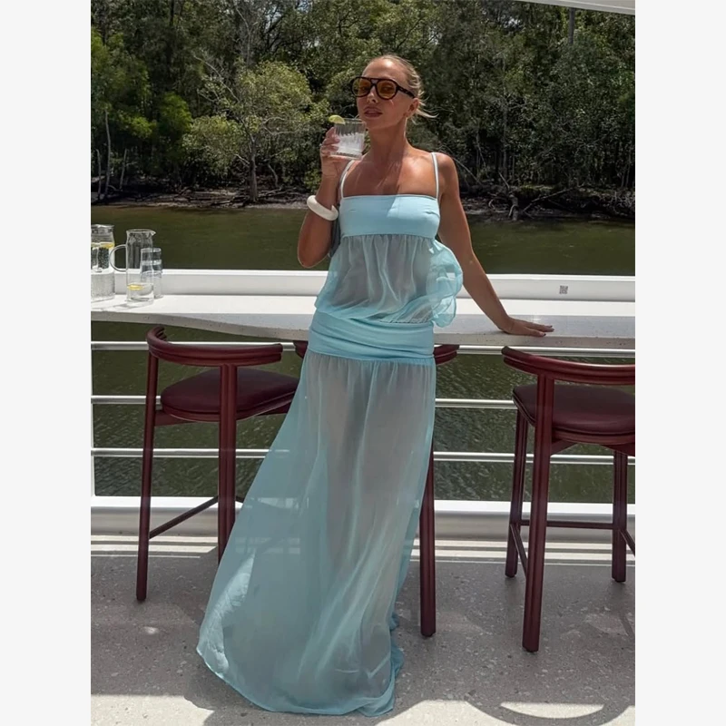 Spaghetti Strap Sexy Hollow Out Dress Women Elegant Sleeveless Backless Patchwork Bodycon Dress Vacation Beach Partywear 2026
