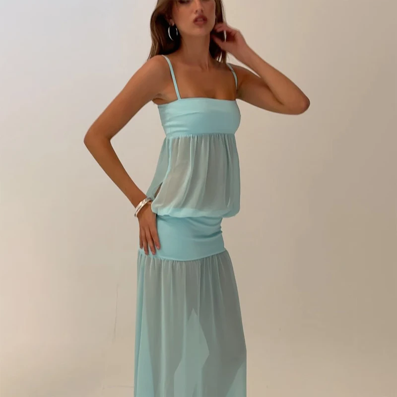 Spaghetti Strap Sexy Hollow Out Dress Women Elegant Sleeveless Backless Patchwork Bodycon Dress Vacation Beach Partywear 2026