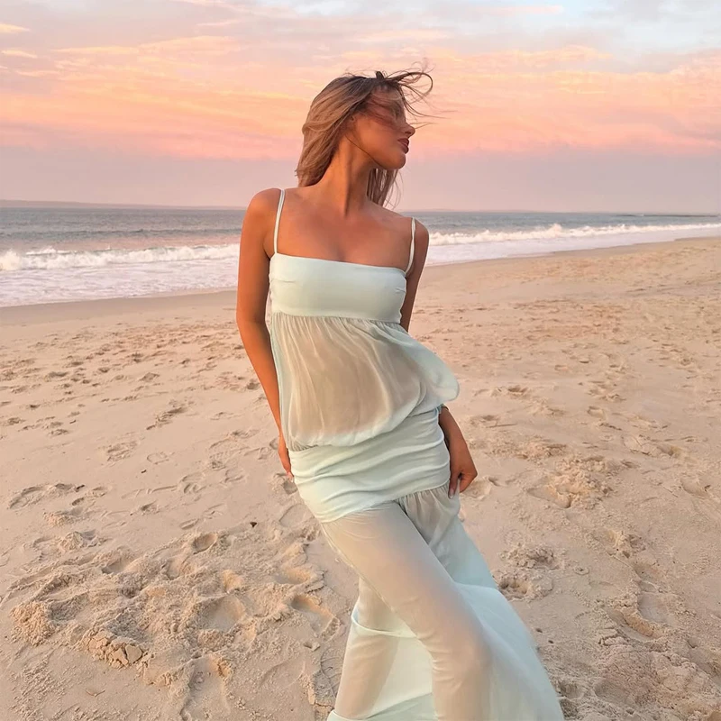 Spaghetti Strap Sexy Hollow Out Dress Women Elegant Sleeveless Backless Patchwork Bodycon Dress Vacation Beach Partywear 2026