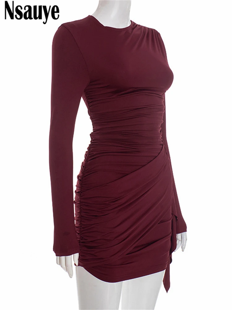 Nsauye New Fashion Women Short Wrap High Waisted Mini Winter Dress 2025 Outfits Sexy Night Club Party Evening Long Sleeve Dress