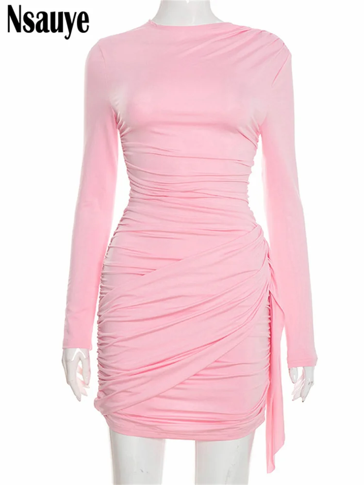 Nsauye New Fashion Women Short Wrap High Waisted Mini Winter Dress 2025 Outfits Sexy Night Club Party Evening Long Sleeve Dress