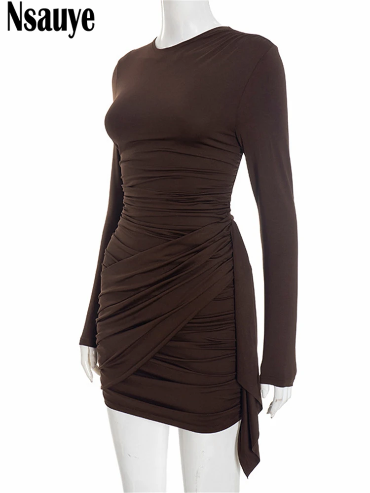 Nsauye New Fashion Women Short Wrap High Waisted Mini Winter Dress 2025 Outfits Sexy Night Club Party Evening Long Sleeve Dress