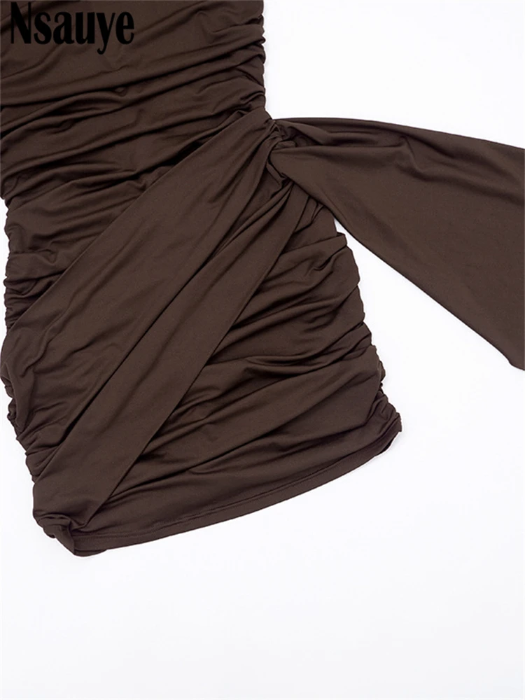 Nsauye New Fashion Women Short Wrap High Waisted Mini Winter Dress 2025 Outfits Sexy Night Club Party Evening Long Sleeve Dress