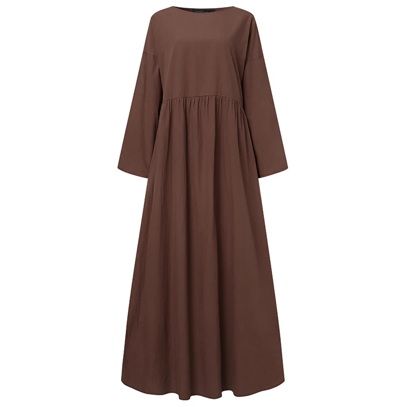Autumn Women Sundress ZANZEA 2023 Vintage Solid Dresses Female Cotton Robe Casual Long Sleeve Pleated Maxi Vestidos Kaftan