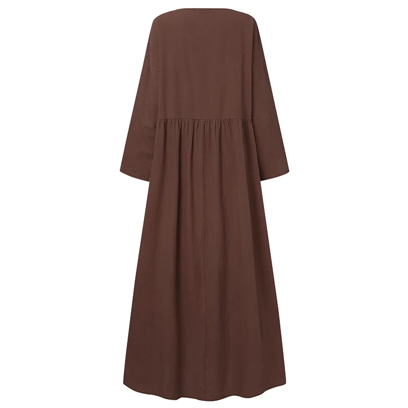 Autumn Women Sundress ZANZEA 2023 Vintage Solid Dresses Female Cotton Robe Casual Long Sleeve Pleated Maxi Vestidos Kaftan