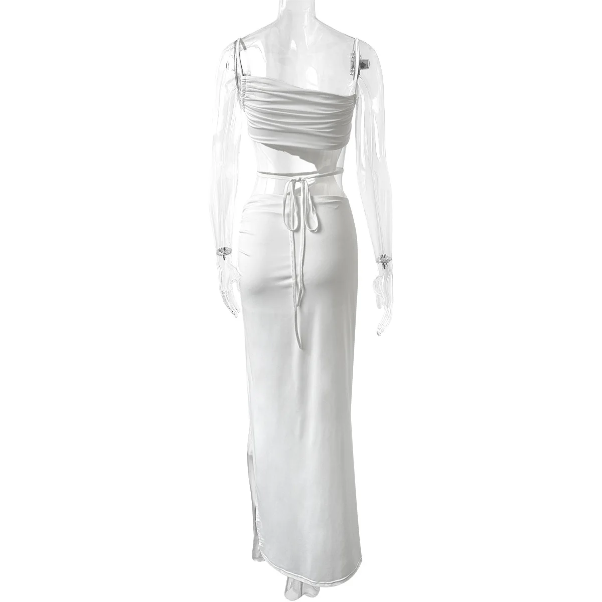 Retro Sexy Pleated Oblique Shoulder Hollow Out Irregular Long Dress Women New Cut Out Backless Tie Up Slip Dress Beach Party