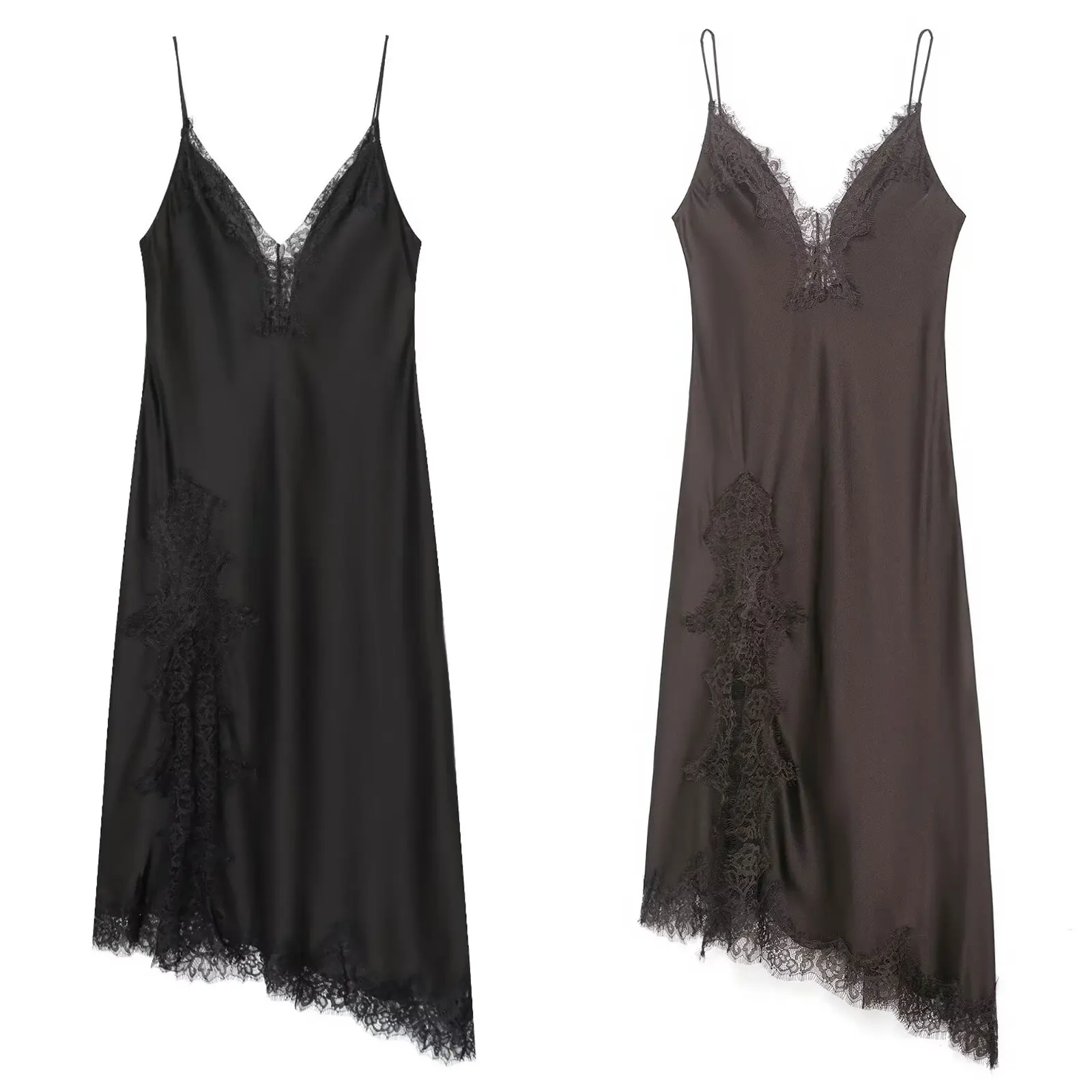 HH Women Fashion Lace Splicing Satin Texture Long Dress Sexy Backless Sleeveless Dresses Summer Lady Trend Party Evening Dress