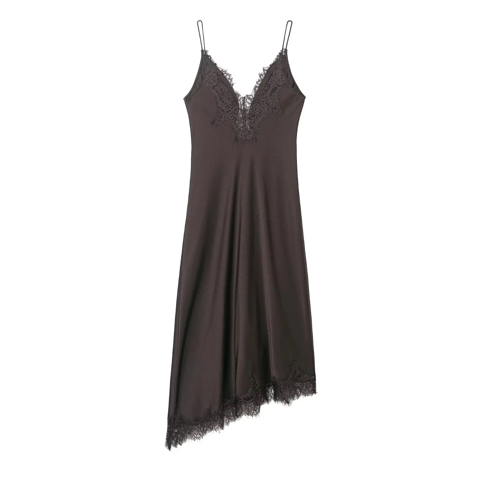 HH Women Fashion Lace Splicing Satin Texture Long Dress Sexy Backless Sleeveless Dresses Summer Lady Trend Party Evening Dress