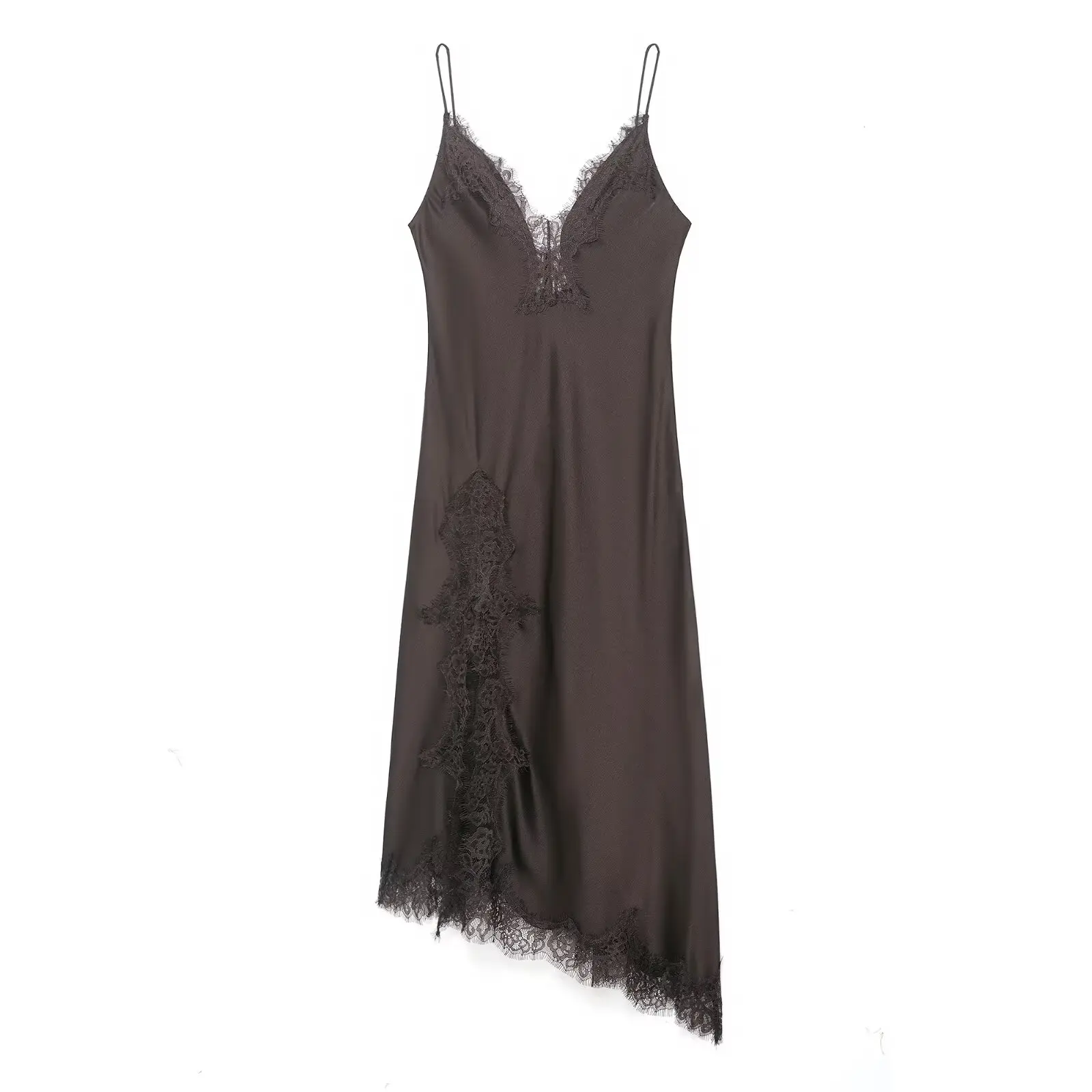 HH Women Fashion Lace Splicing Satin Texture Long Dress Sexy Backless Sleeveless Dresses Summer Lady Trend Party Evening Dress