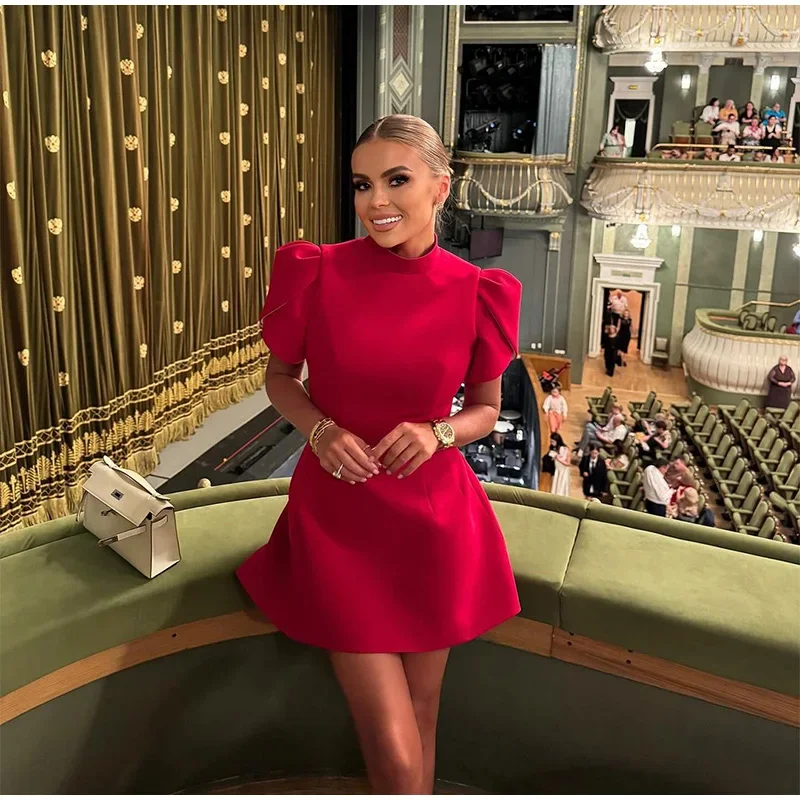 Fashion Back Single Breasted Hollow Out Bow Mini Dress Elegant Solid High Waist A Line Short Dresses 2024 New Lady Party Gowns