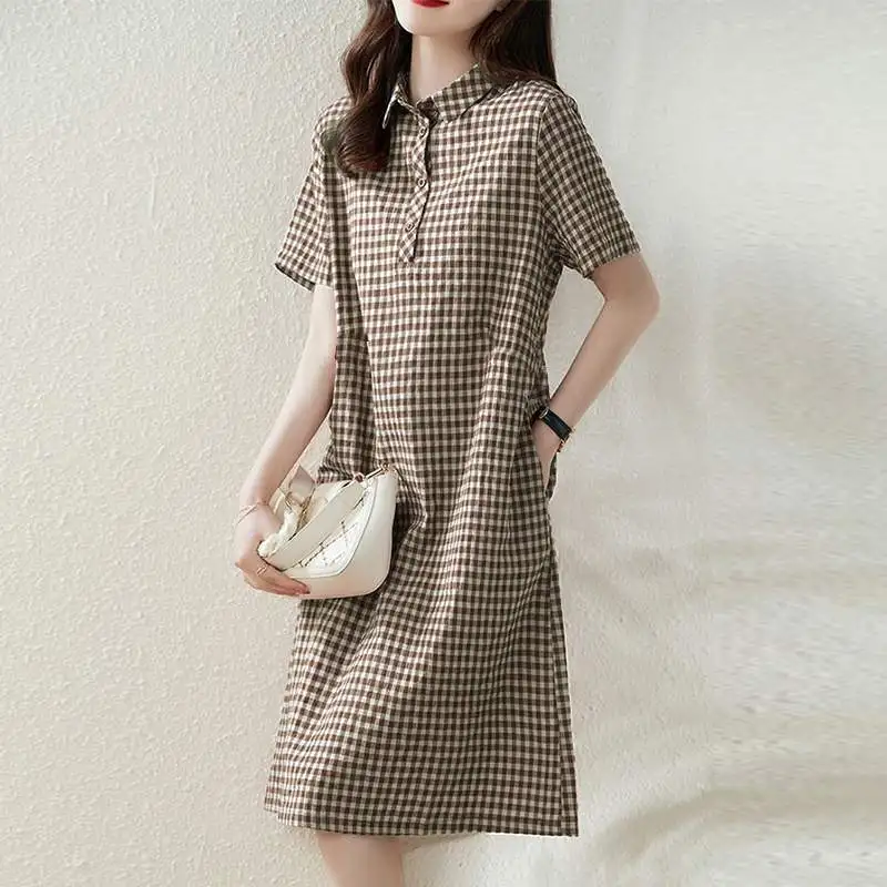 ZANZEA Women Plaid Long Shirt Dress 2024 Summer Short Sleeve Midi Dress Fashion Office Lapel Neck Robe Casual Loose Lady Vestido