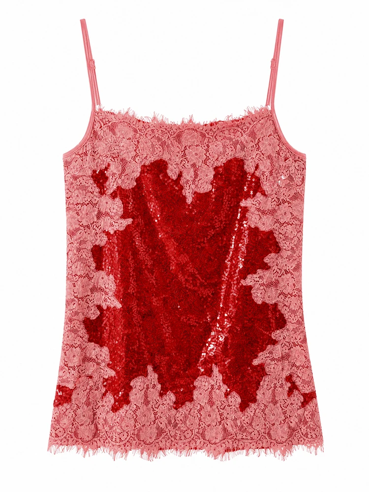 Sexy Sequin Lace Trim Mini Dress Women Fashion V-neck Sleeveless High Waist Female Sling Dresses 2026 Summer Lady Vacation Robes