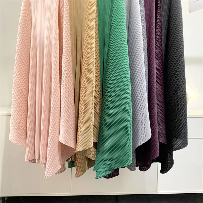 ALSEY Miyake Pleated Fashion Sleeveless Women for Dress Summer New Elegant O-neck Solid Color Loose Simple Casual Party Dress