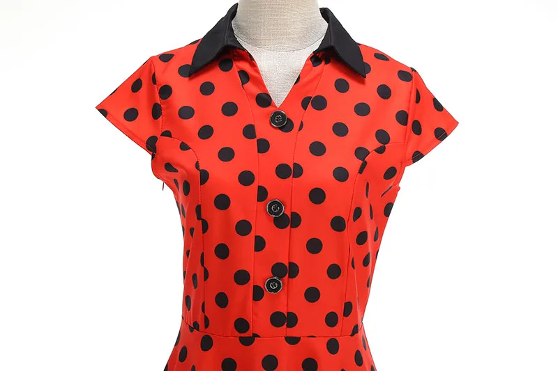 Summer Women's Dress Elegant Vintage 1950s Polka Dot Print Turn-Down Collar Party Robe Sundress with Belt