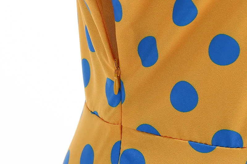 Summer Women's Dress Elegant Vintage 1950s Polka Dot Print Turn-Down Collar Party Robe Sundress with Belt
