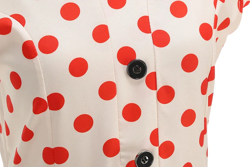 Summer Women's Dress Elegant Vintage 1950s Polka Dot Print Turn-Down Collar Party Robe Sundress with Belt