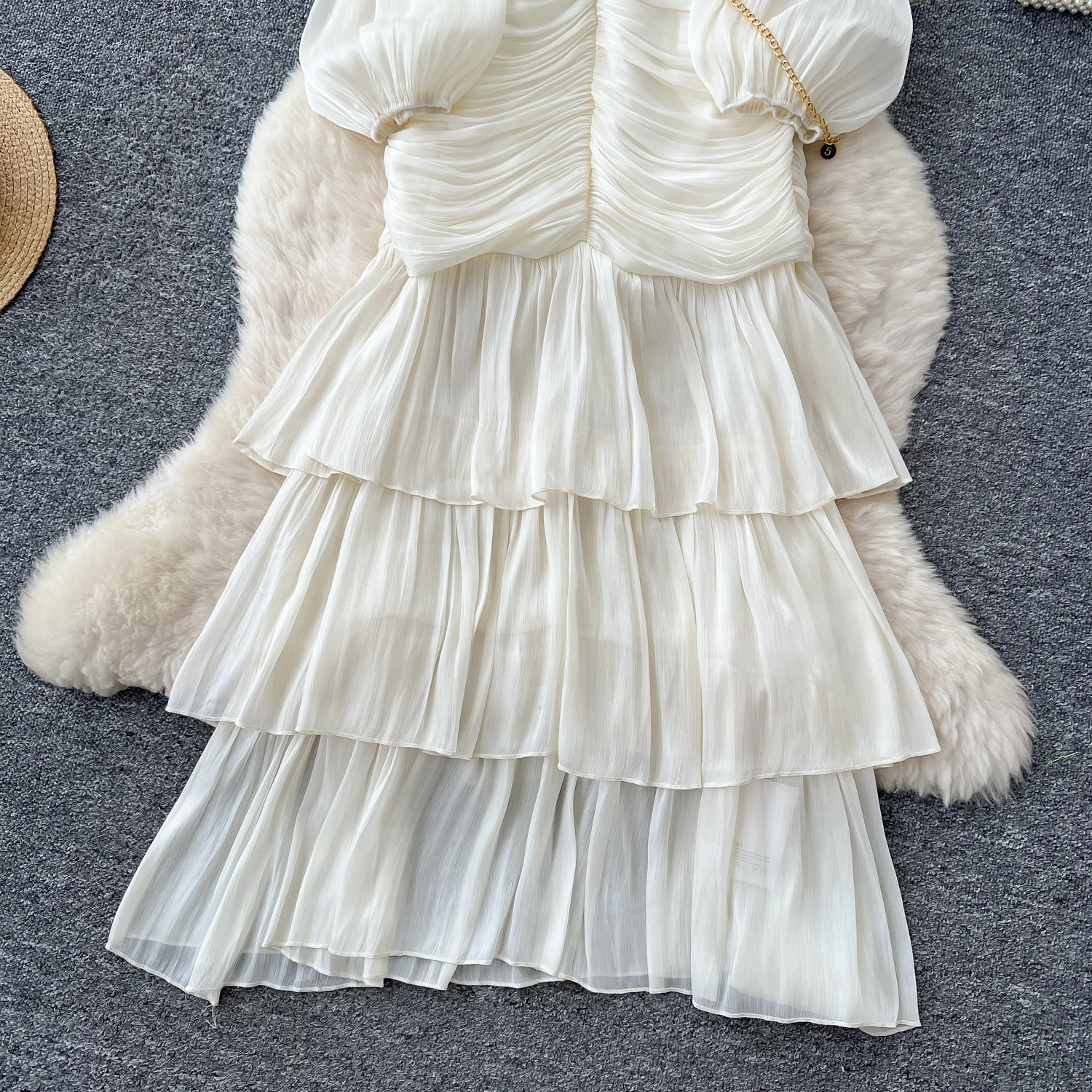 Vintage Elegant Spliced lace-up ruffle slim Dress Korean Fashion Long dress hotsweet Women Fashion Dresses