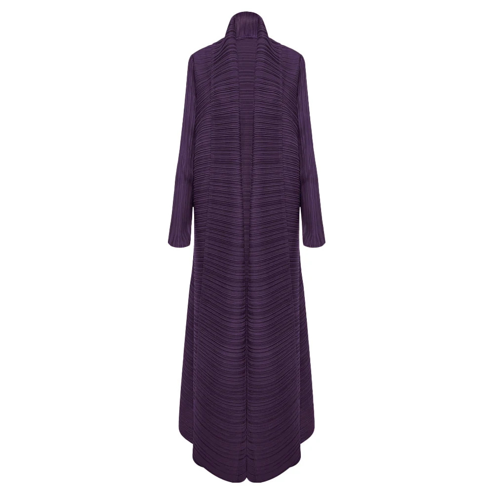 Miyake Pleated Turndown Collar Long Sleeve Cardigan Dress Long Coats Women New Abaya Fashion Solid Loose Large Size Clothes