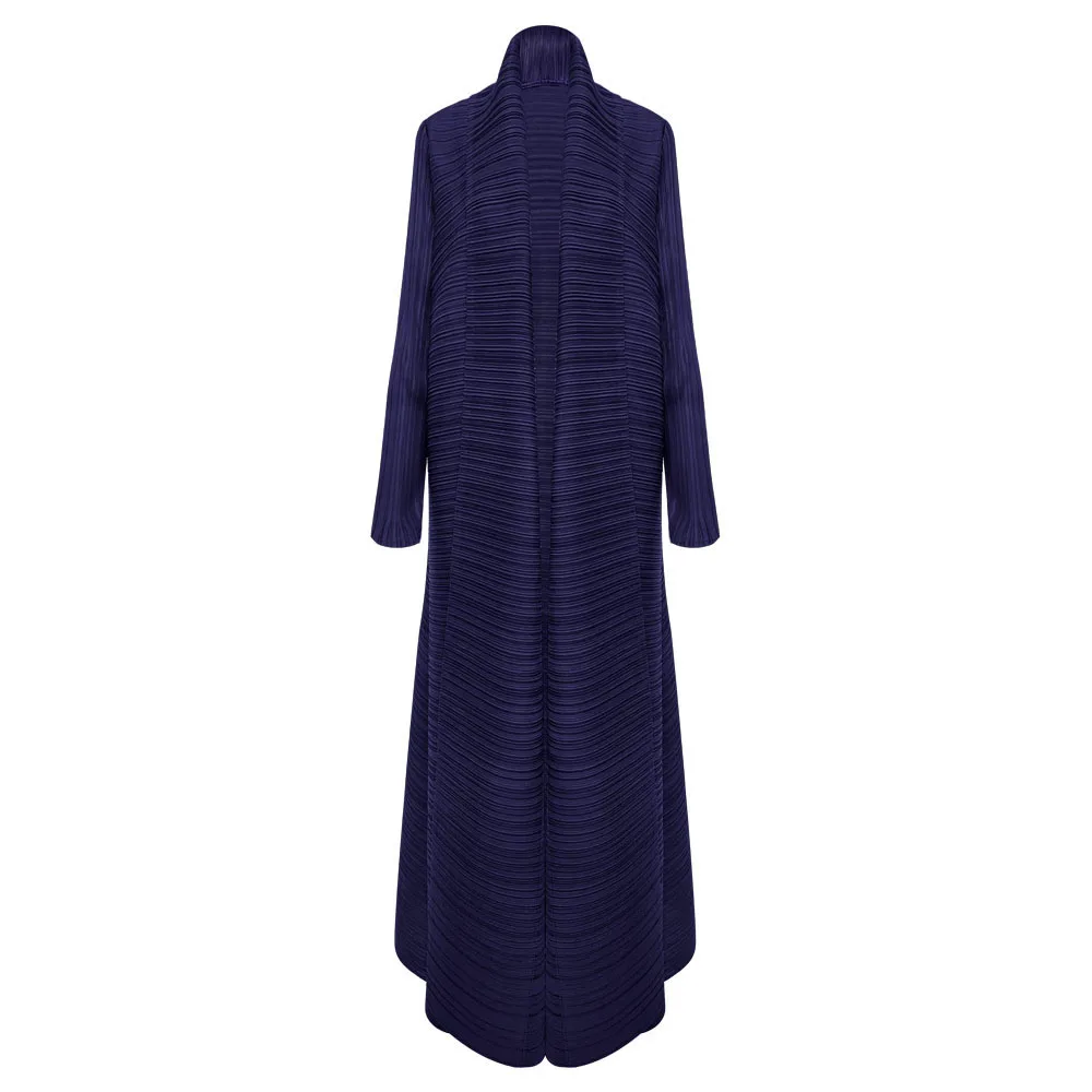 Miyake Pleated Turndown Collar Long Sleeve Cardigan Dress Long Coats Women New Abaya Fashion Solid Loose Large Size Clothes