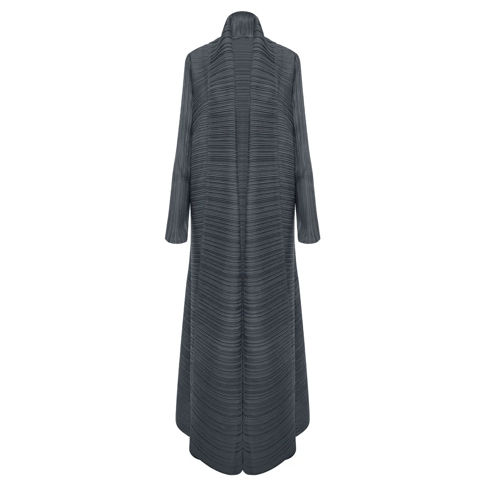 Miyake Pleated Turndown Collar Long Sleeve Cardigan Dress Long Coats Women New Abaya Fashion Solid Loose Large Size Clothes