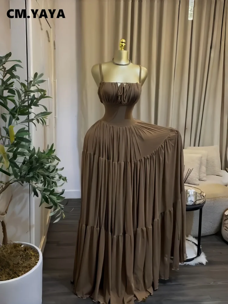 CM.YAYA 2026 Summer Women Strap Sleeveless Big Swing Long Maxi Dress Cocktail Evening Birthday Beach Sexy Vacation Party Dresses