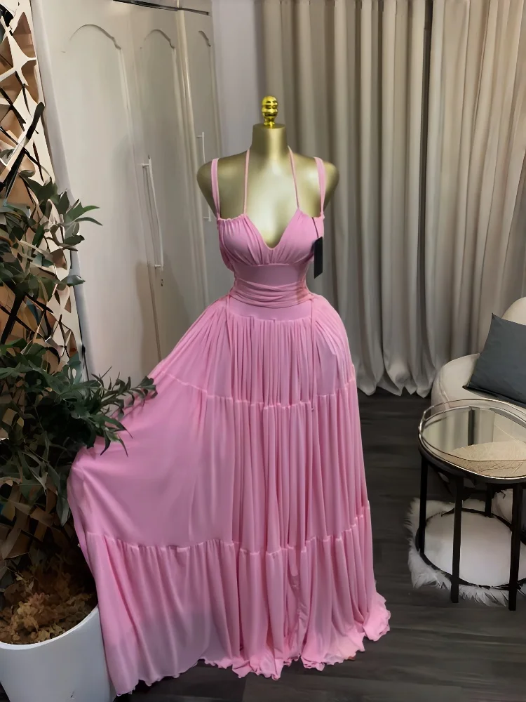 CM.YAYA 2026 Summer Women Strap Sleeveless Big Swing Long Maxi Dress Cocktail Evening Birthday Beach Sexy Vacation Party Dresses