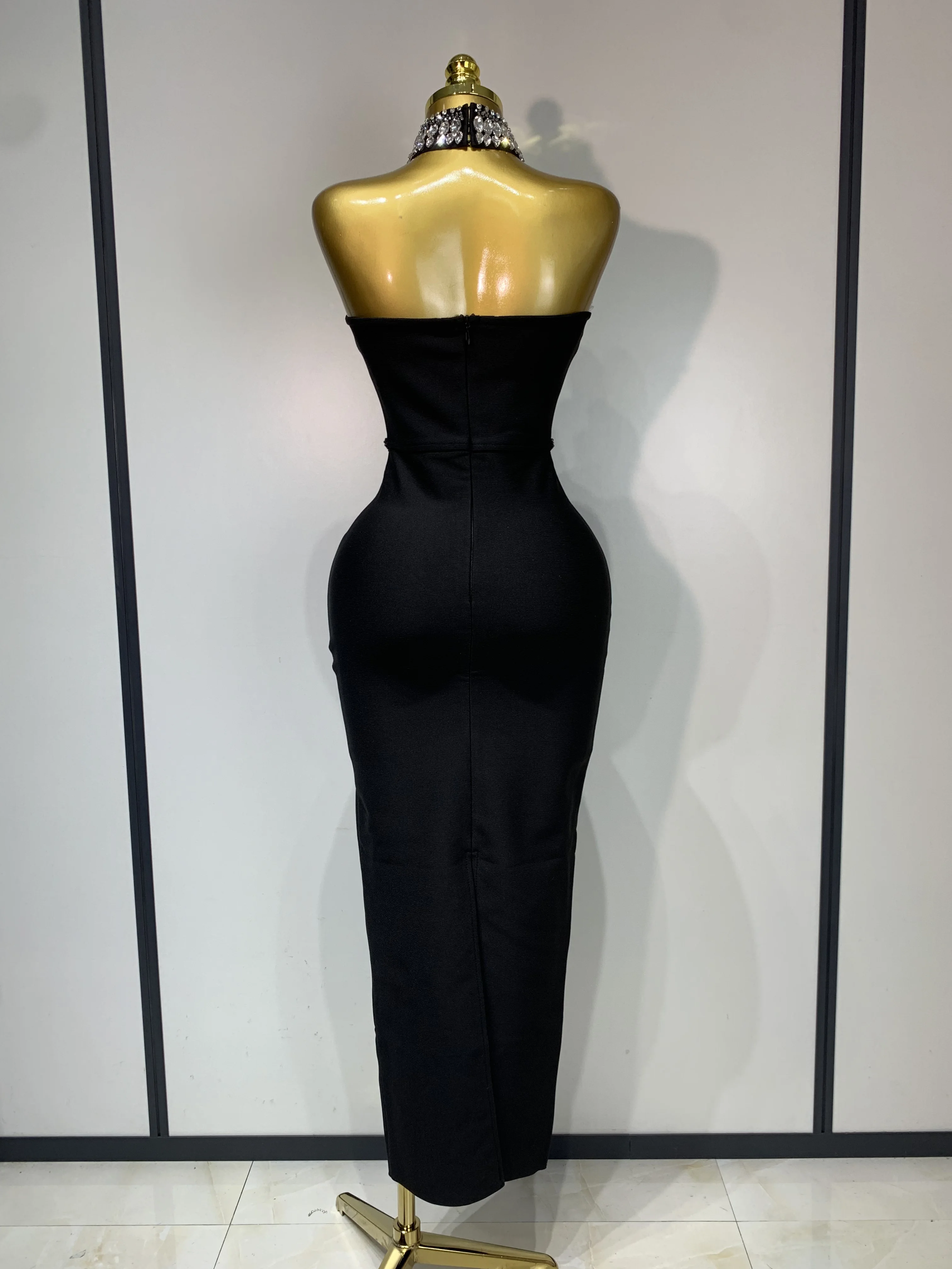 High Quality Strapless Beading With Necklace Bandage Dress Celebrity Elegant Evening Party Fancy Club Birthday Dresses