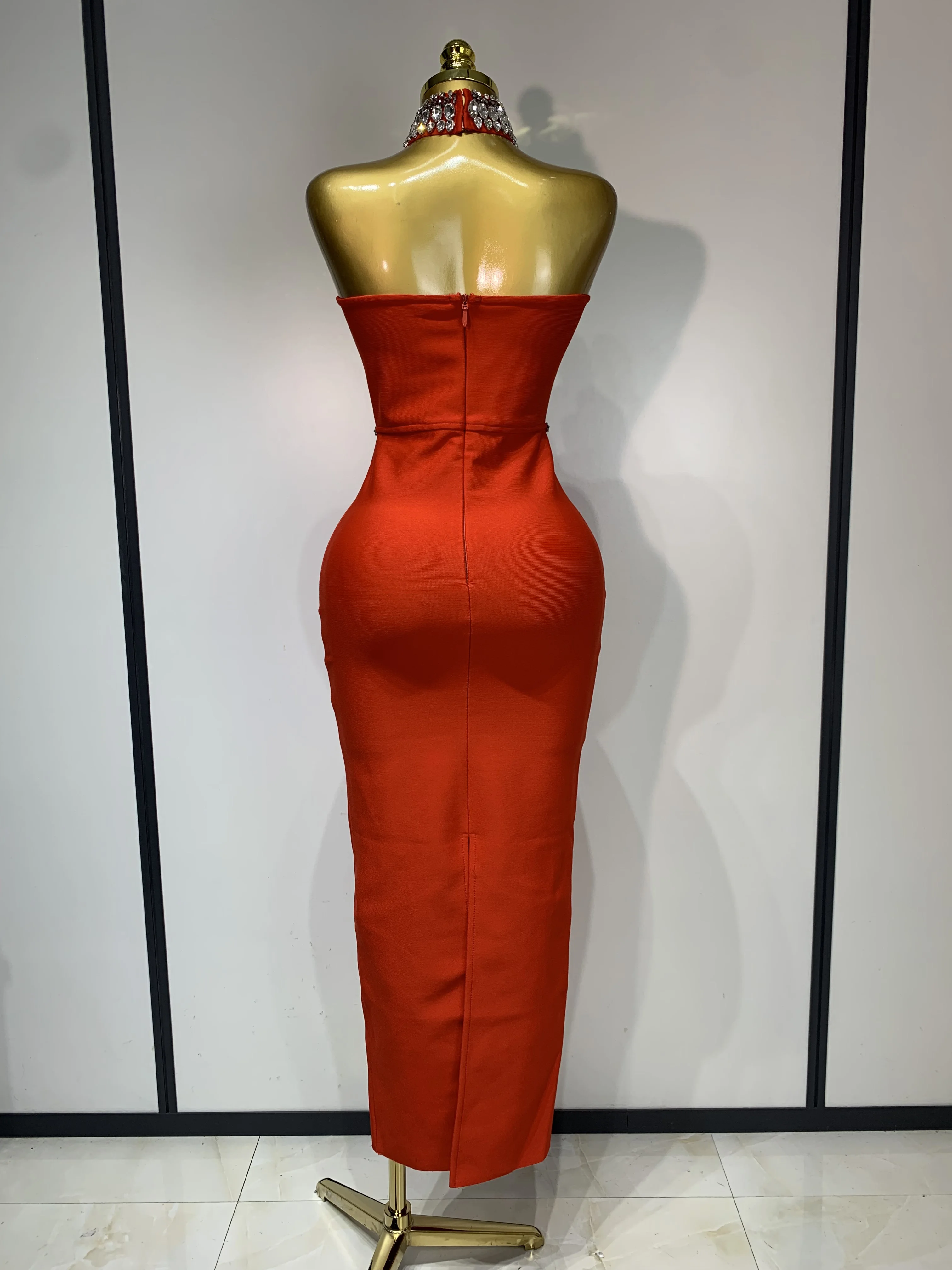 High Quality Strapless Beading With Necklace Bandage Dress Celebrity Elegant Evening Party Fancy Club Birthday Dresses