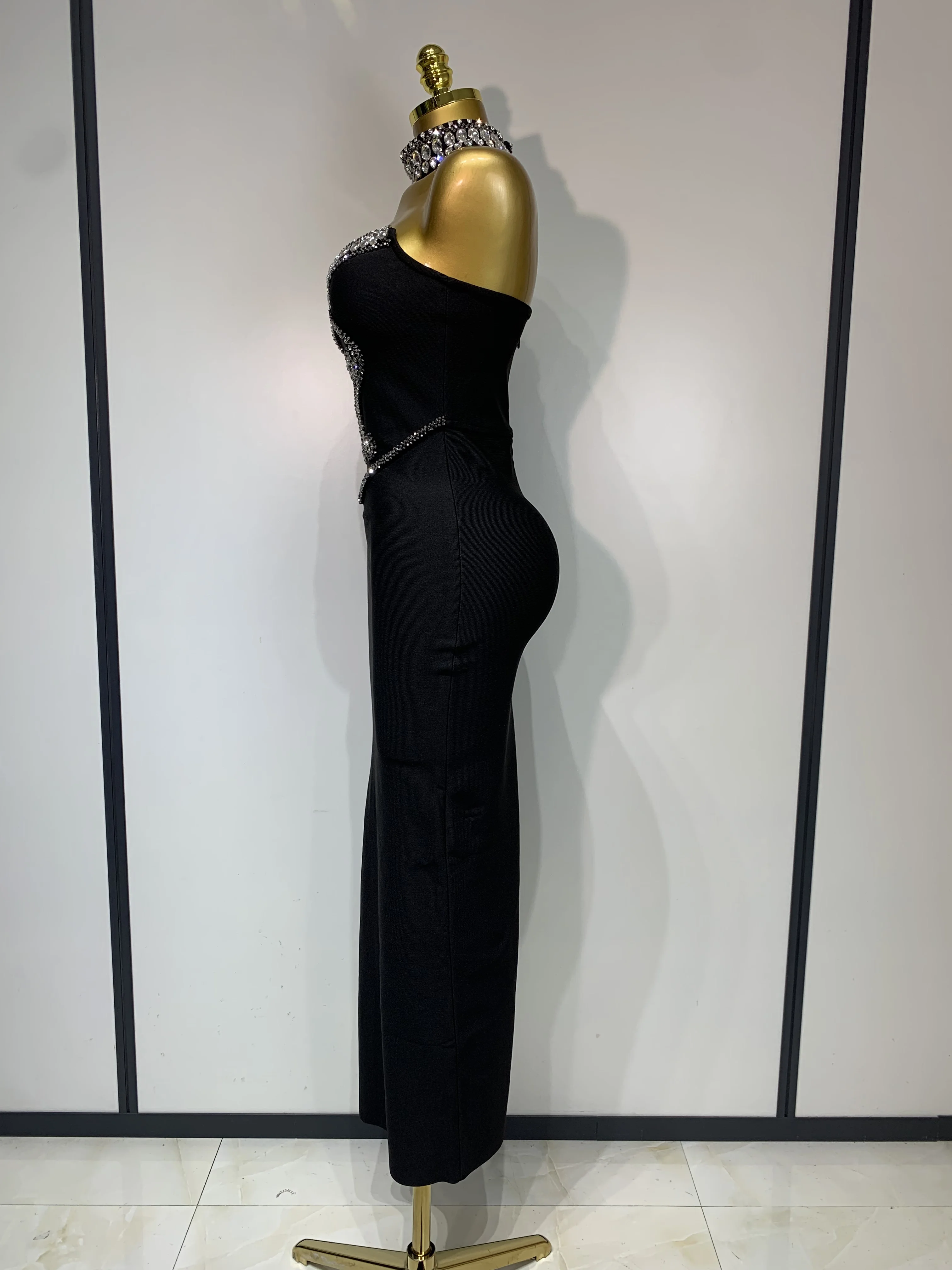 High Quality Strapless Beading With Necklace Bandage Dress Celebrity Elegant Evening Party Fancy Club Birthday Dresses