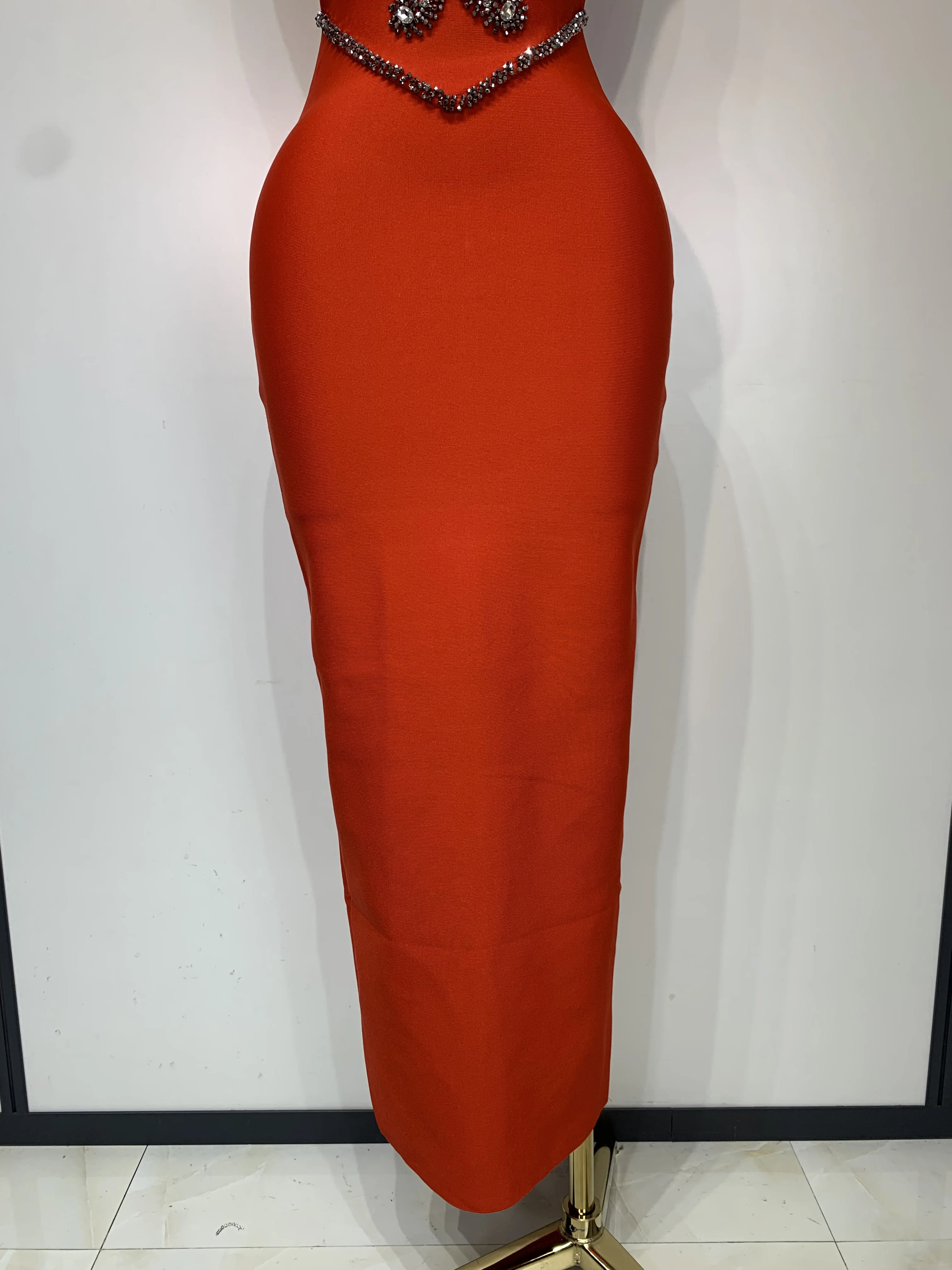 High Quality Strapless Beading With Necklace Bandage Dress Celebrity Elegant Evening Party Fancy Club Birthday Dresses