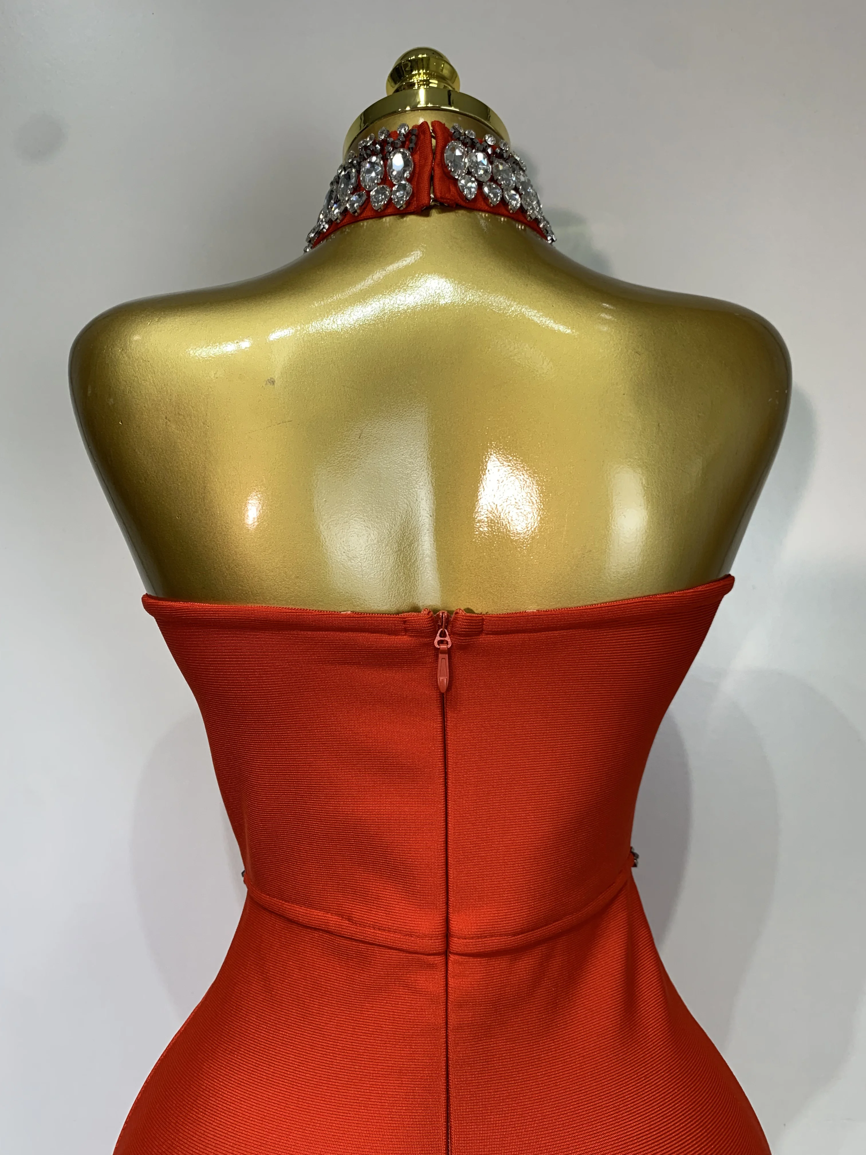 High Quality Strapless Beading With Necklace Bandage Dress Celebrity Elegant Evening Party Fancy Club Birthday Dresses