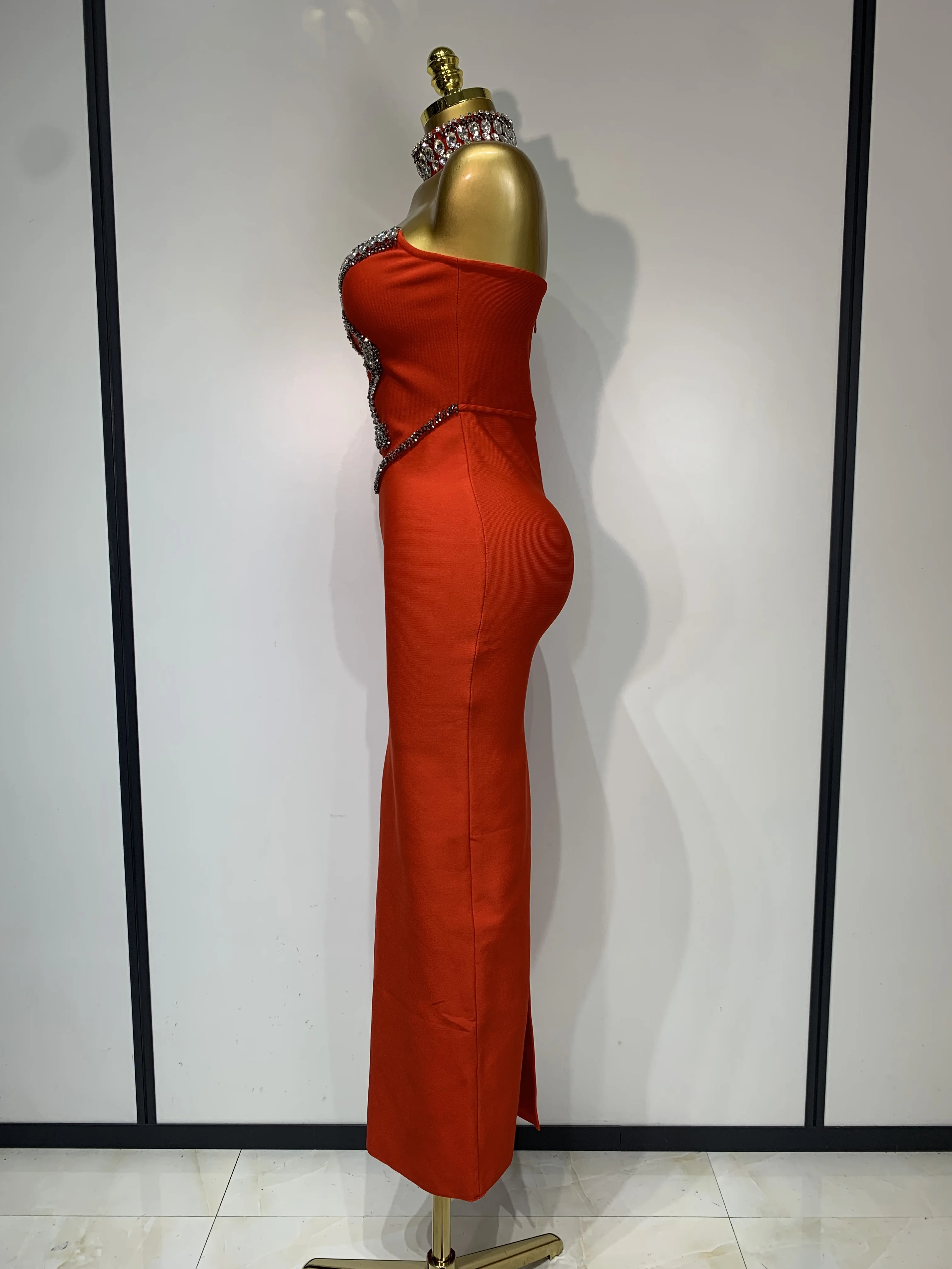 High Quality Strapless Beading With Necklace Bandage Dress Celebrity Elegant Evening Party Fancy Club Birthday Dresses
