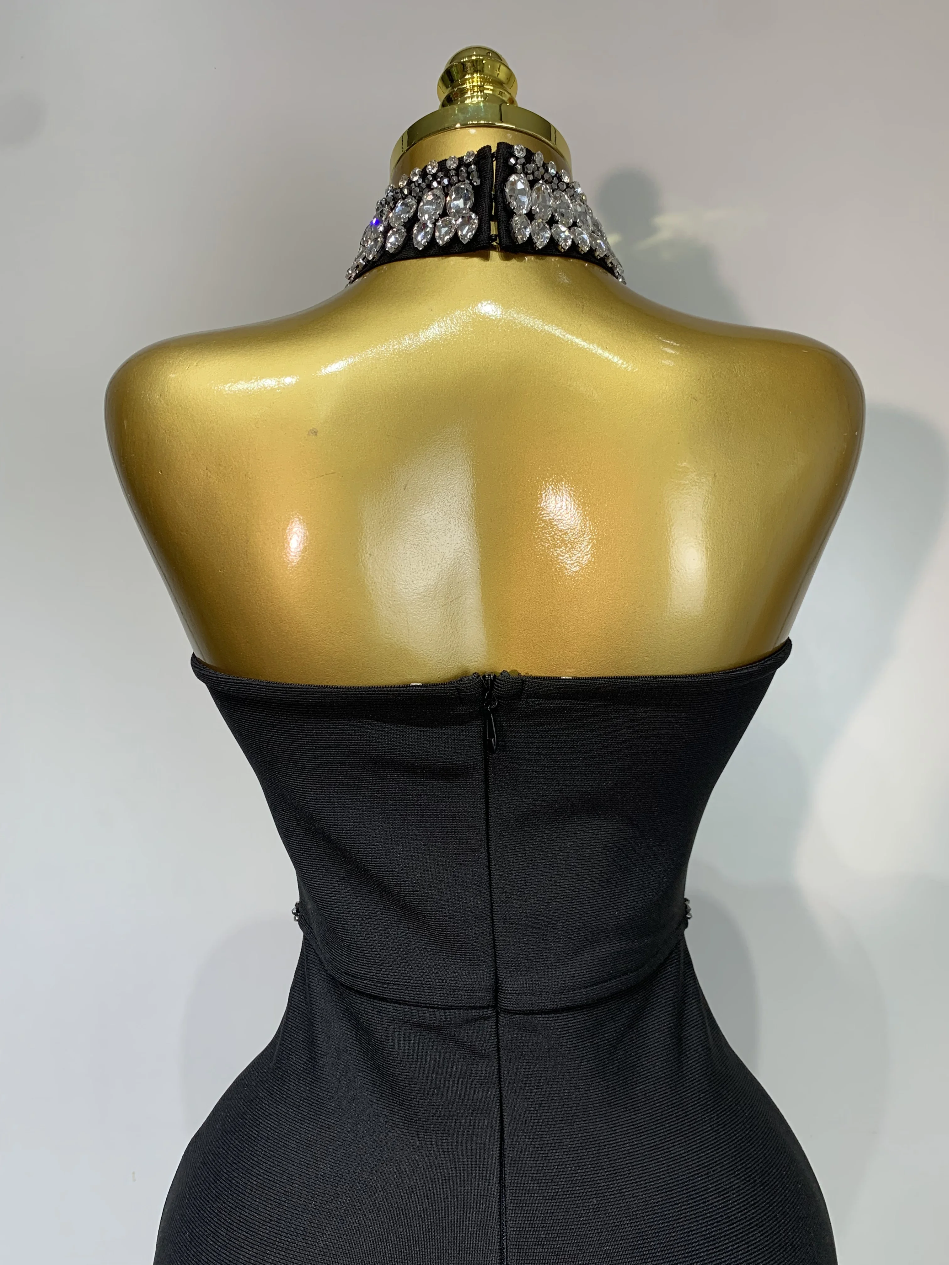 High Quality Strapless Beading With Necklace Bandage Dress Celebrity Elegant Evening Party Fancy Club Birthday Dresses