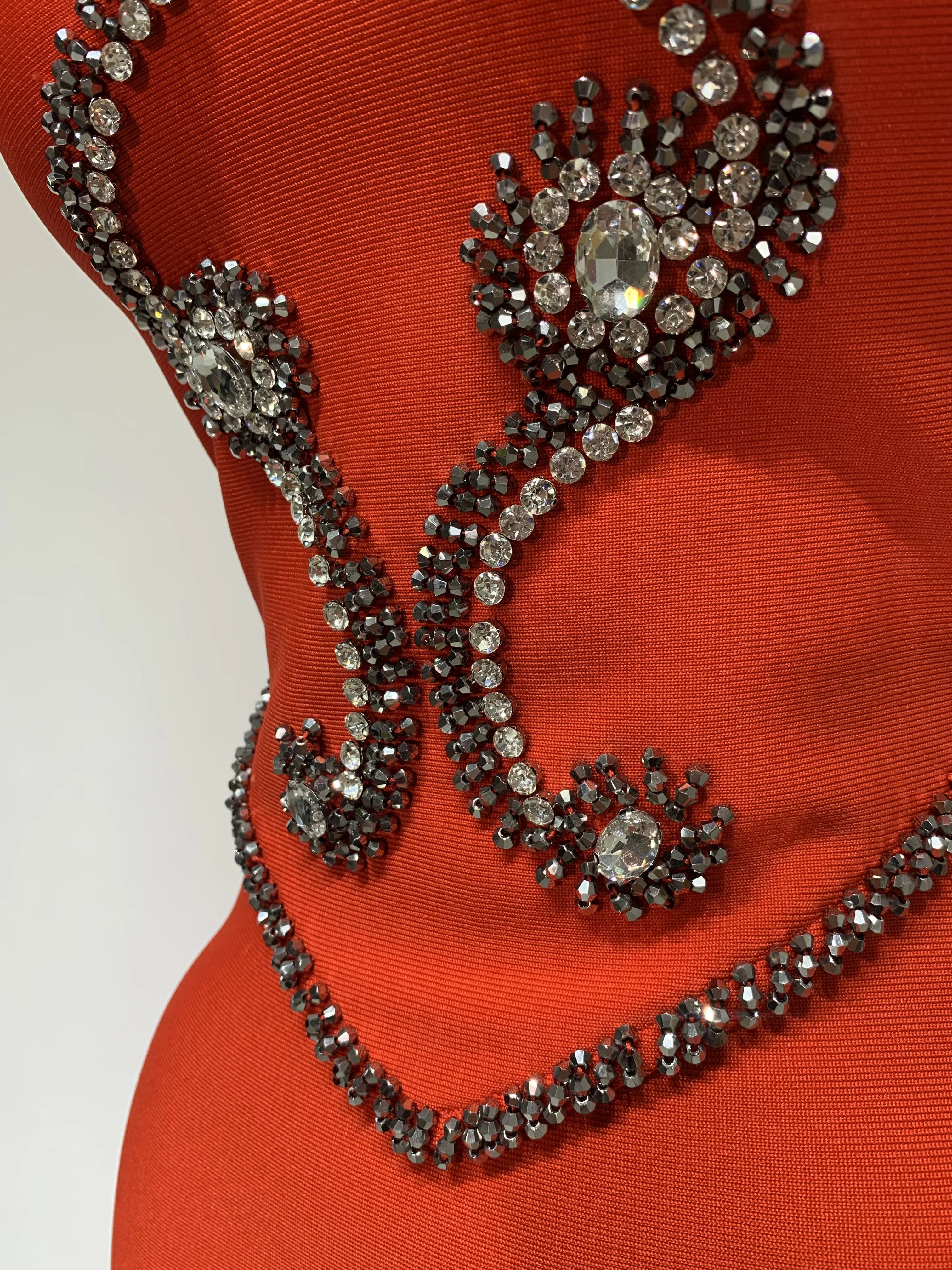 High Quality Strapless Beading With Necklace Bandage Dress Celebrity Elegant Evening Party Fancy Club Birthday Dresses