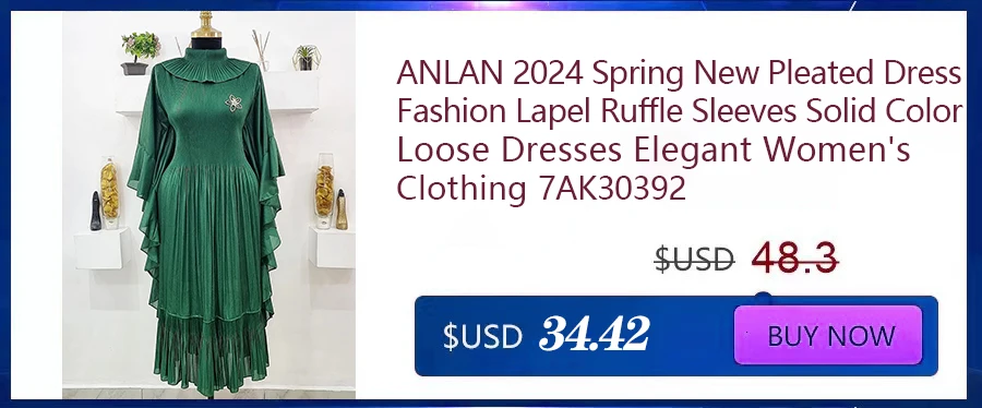 ANLAN Luxury Beading Hollow Out Tassels Pleated Miyake Dresses Women 3D Flower Splice Lantern Sleeve Loose Party Dress 2025 N