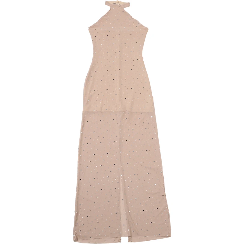 Cutenew Party Gown Dress Women Chic Sequin Applique Sleeveless Halter Fashion Stretch Skinny Elegant Banquet Club Bodycon