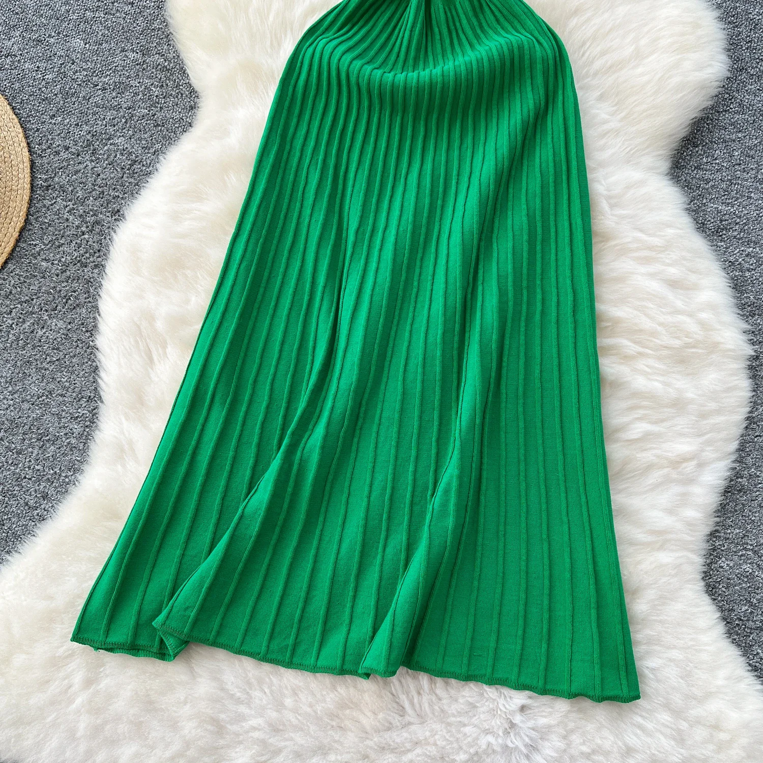 Knitted Pleated Long Dress High Waist Midi Sling Dress Elegant Sleeveless Yellow Dress Women Streetwear Black Bodycon Dress