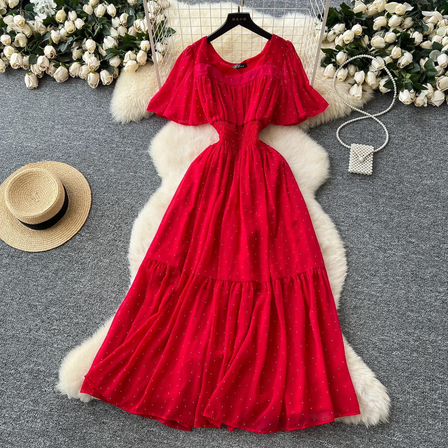 Elegant Sexy High Waist chiffon glitter Vacation Vestidos Slim Women Party Ceremonial Dress