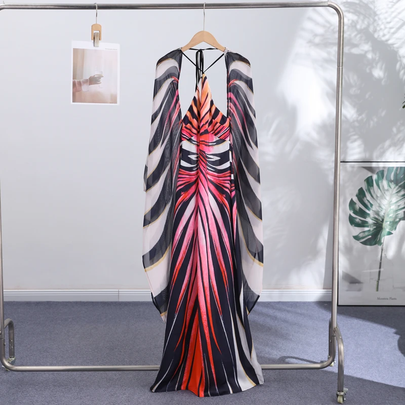 Chic Gradient Stripe Halter Dress Women Butterfly Sleeve Backless Slim Floor-length Dresses 2026 New Lady Party Evening Gown ﻿