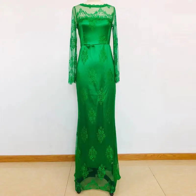 2025 New Style Women's Evening Full Dress Sexy Lace Perspective Long Sleeve Full Dresses For Women Bridesmaid Dress Party Dress
